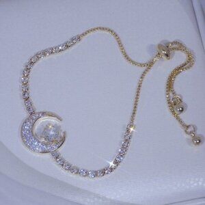 NEW 14K Gold Plated Diamond Moon Star Bracelet